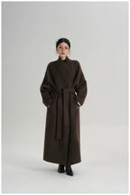 Asymmetric Button Long Wool Coat