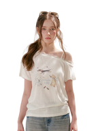 Tencel Lace Puppy Print T-Shirt
