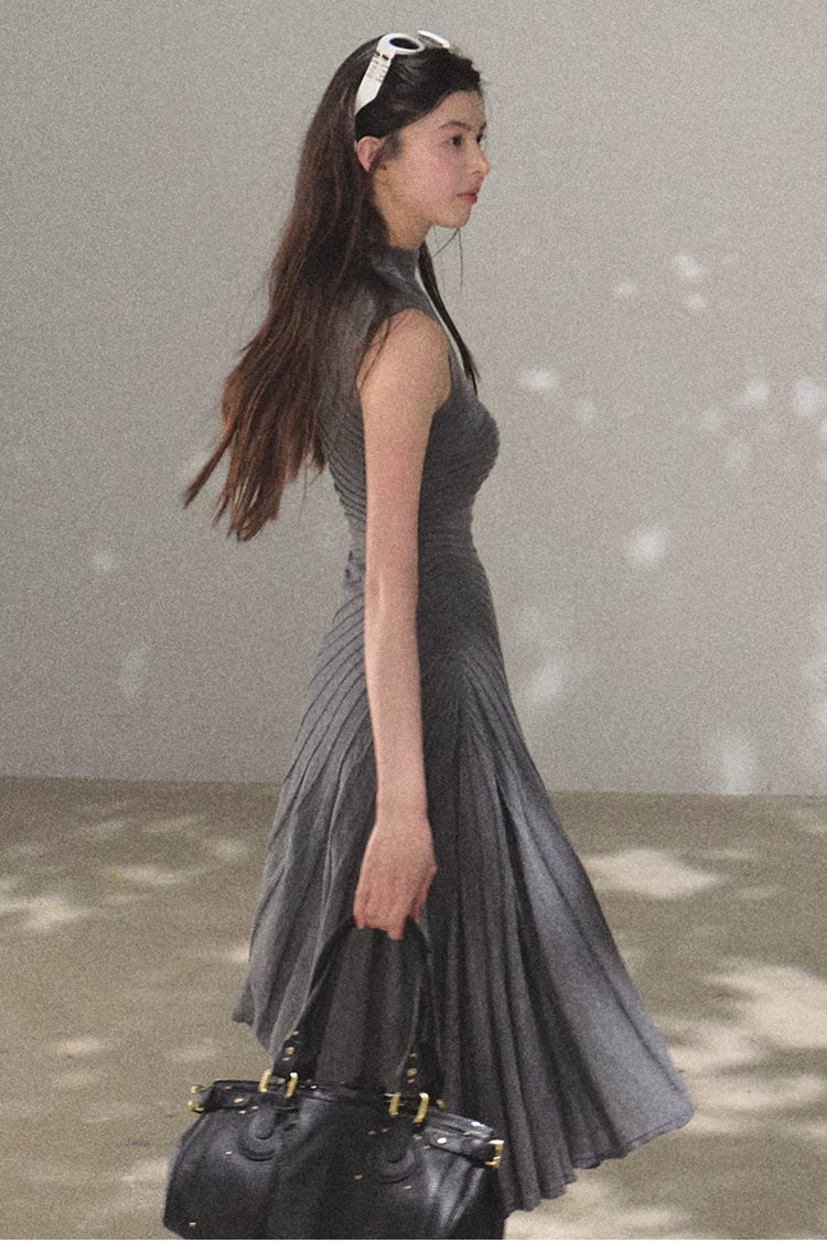 Her Poem Luxe 80s Pure Wool Sleeveless Waist-Cinched Dress