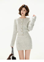Knit Cardigan & Mini Skirt Tweed-Style Set