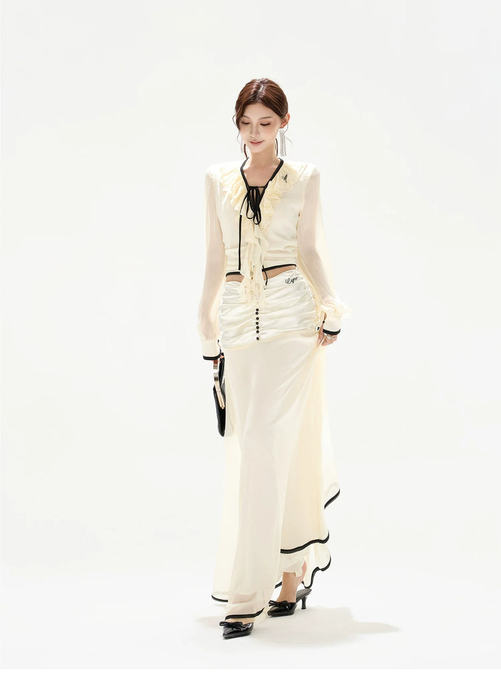 Chiffon Blouse & High-Waist Maxi Skirt Set