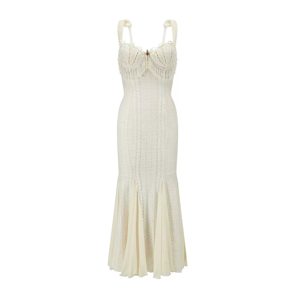 Vintage Shell-Texture Stretch Mermaid Slip Dress