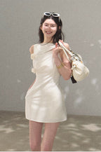 Lyocell Wool Off-Shoulder Sculpted Waist Dress