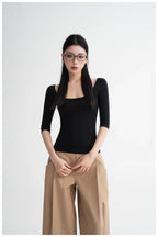 Lyocell Open-Back Fitted Mid-Sleeve T-Shirt