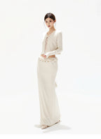 Apricot Lace Panel Knit Two-Piece Set