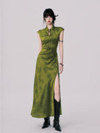 Chinese-Style Slit Cheongsam Maxi Dress