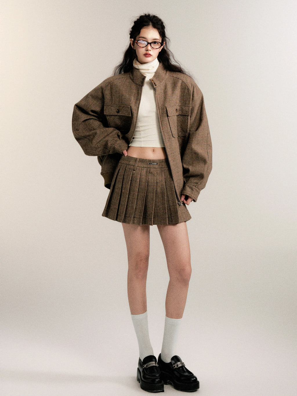 Vintage Collegiate Wool Jacket & Mini Skirt Set
