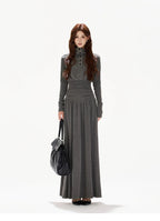 Pleated Waist-Defining A-Line Maxi Dress