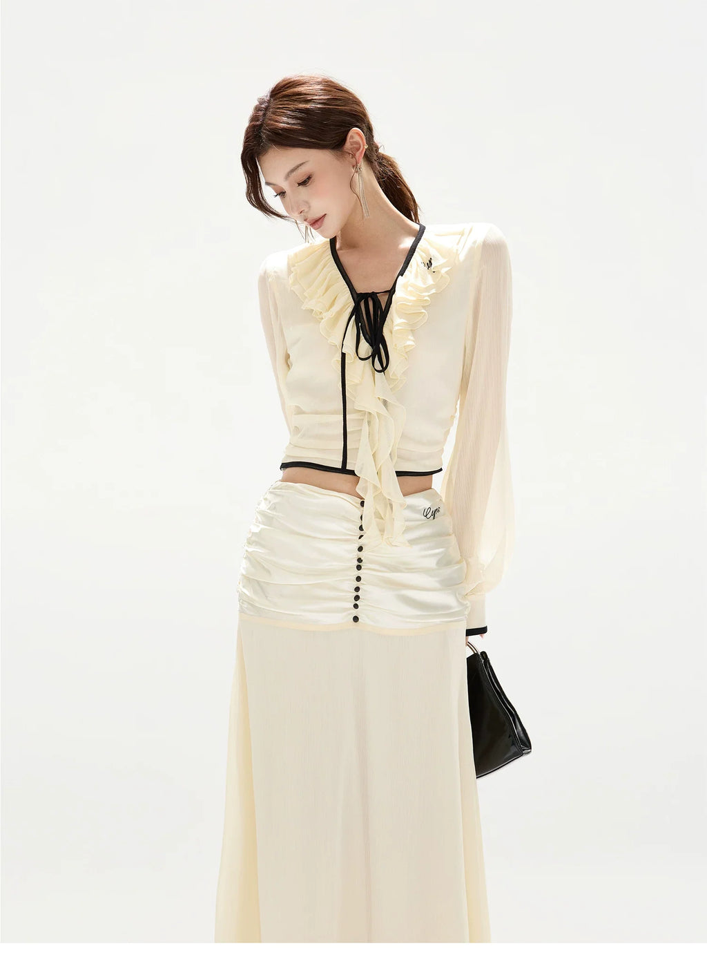 Chiffon Blouse & High-Waist Maxi Skirt Set