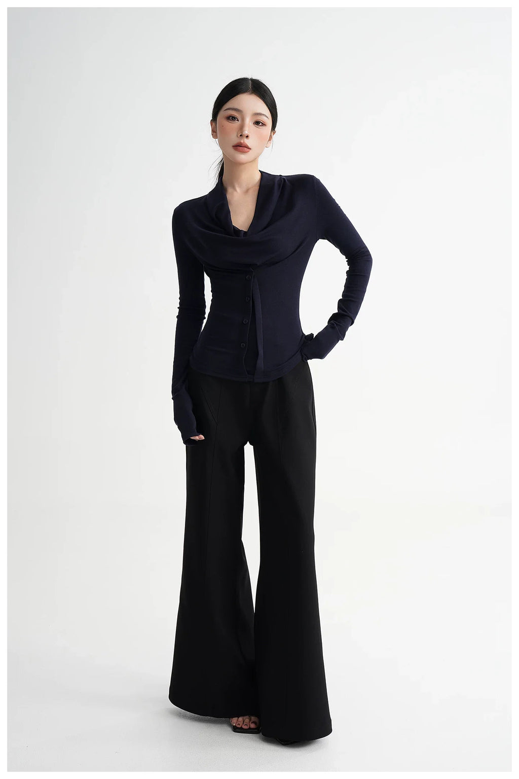 Neck Off-Shoulder Fitted Long Sleeve T-Shirt