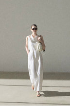 Halterneck Cotton Cinched-Waist Maxi Dress