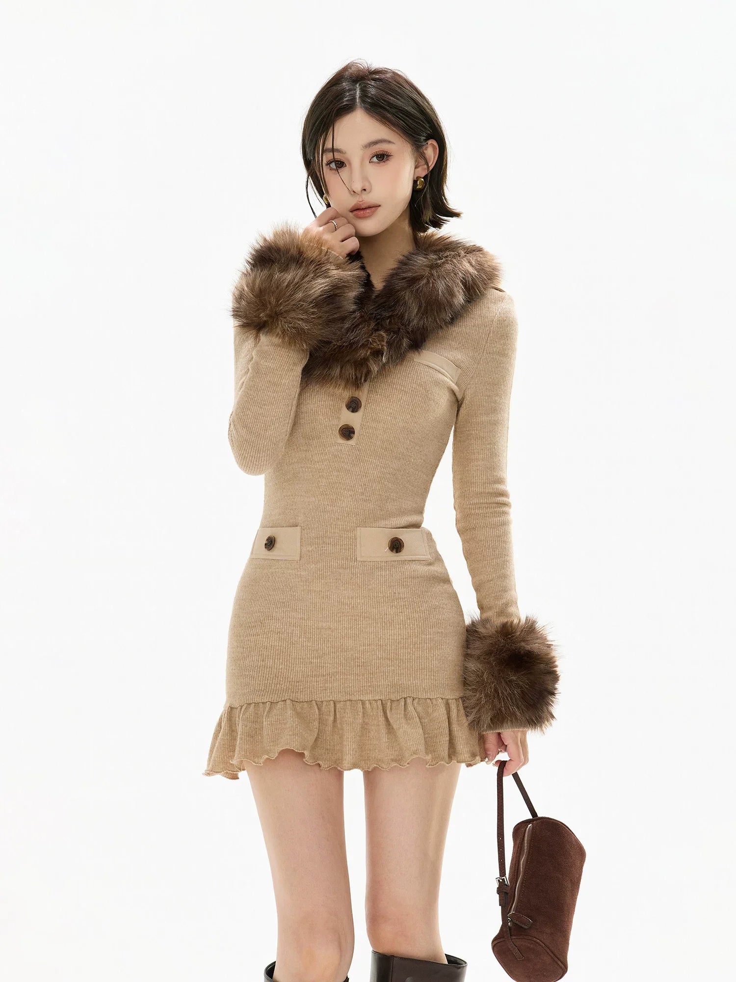 Mesh Shawl Ruched Knit Bodycon Dress