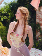 Vintage Crochet-Detail Purple Knit Slip Dress