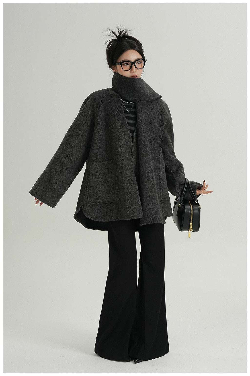 Scarf-Detail Cropped Wool Jacket