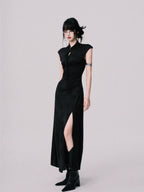 Chinese-Style Slim-Fit Cheongsam Maxi Dress