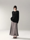 French Satin Acetate A-Line Midi Skirt
