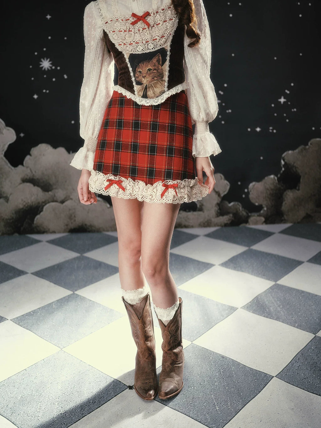 Christmas Night Corset Top & Plaid Skirt Set