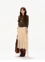 Faux-Belt Tiered Chiffon Maxi Skirt