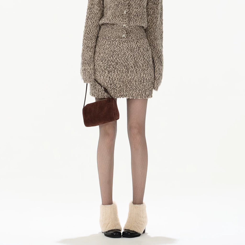 Wool Knit Cardigan & Mini Skirt Set