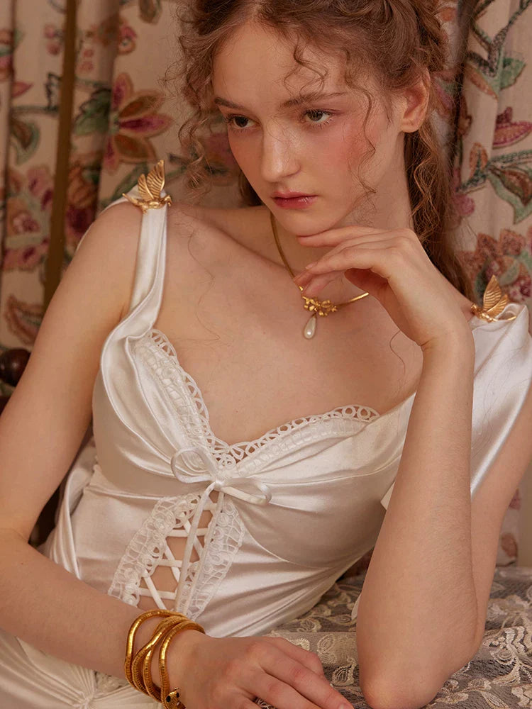 Vintage Roman Myth Pearl-Knit Corset Dress