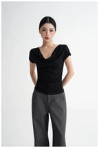 Draped Off-Shoulder Fitted Short Sleeve T-Shirt