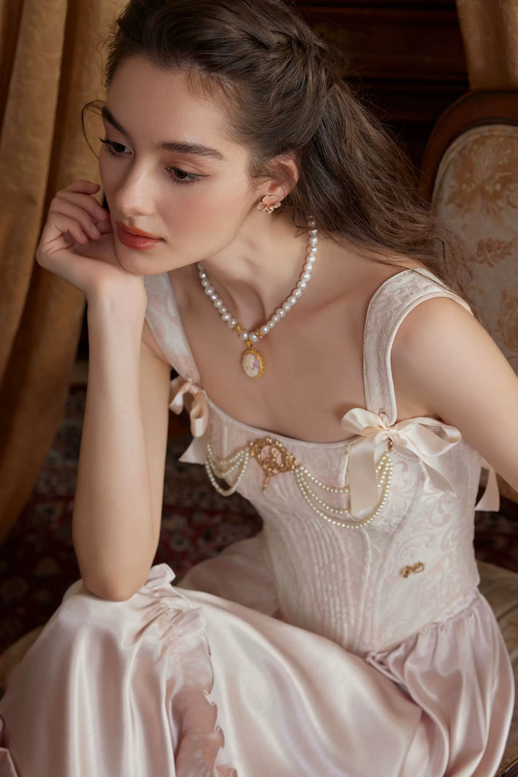 Jacquard Corset Top & Satin Ruffle Skirt Set