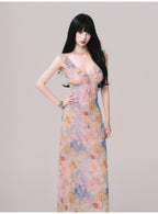 Floral V-Neck French Slip Maxi Dress