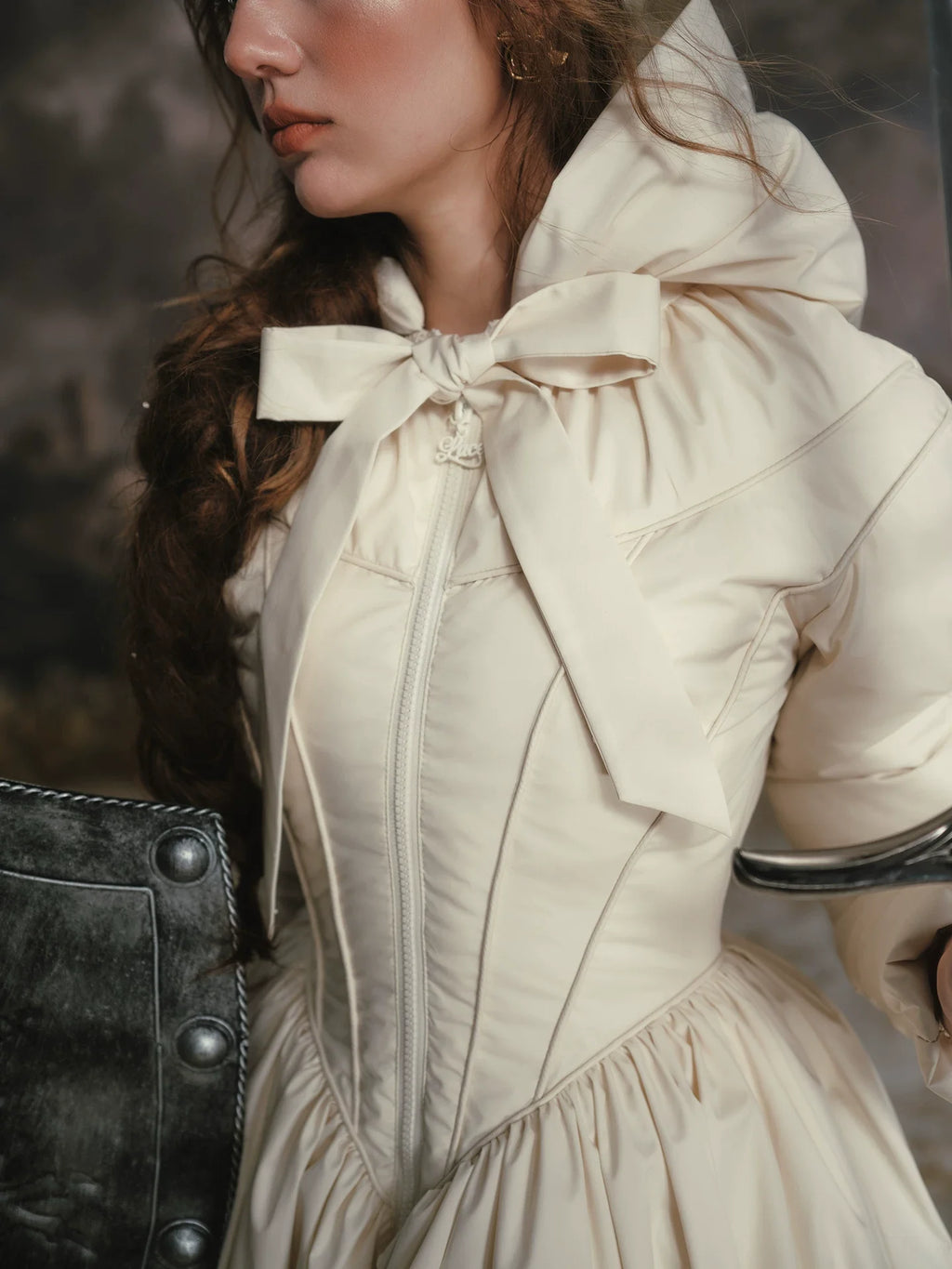 French Tailored Cinched-Waist Long Down Coat