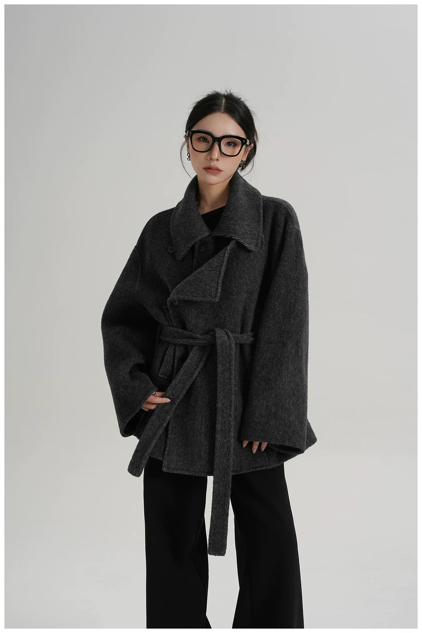 Tie-Detail Patchwork Double-Faced Wool Jacket