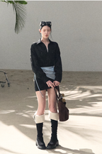 Waist-Cinched Long-Sleeve Shirt Dress