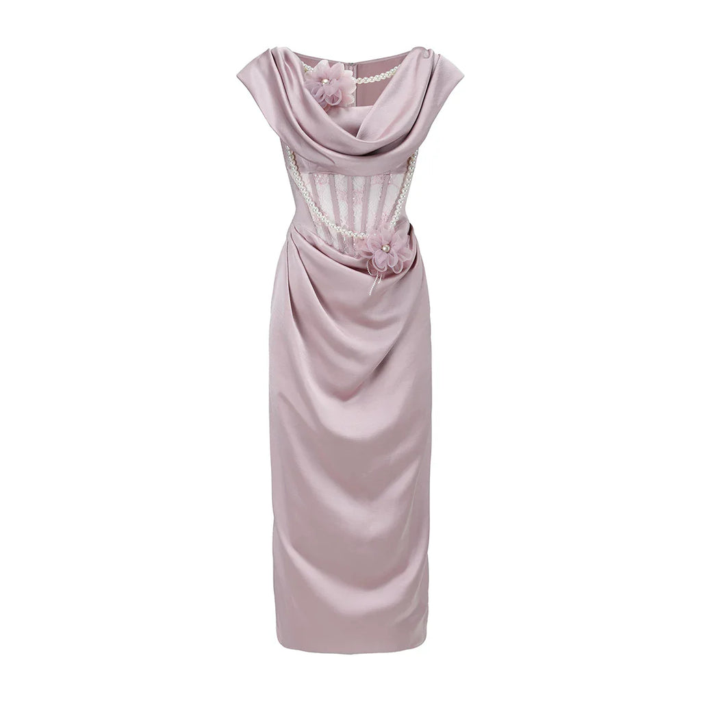 French Romantic Purple Satin Corset Dress