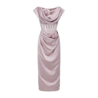 French Romantic Purple Satin Corset Dress