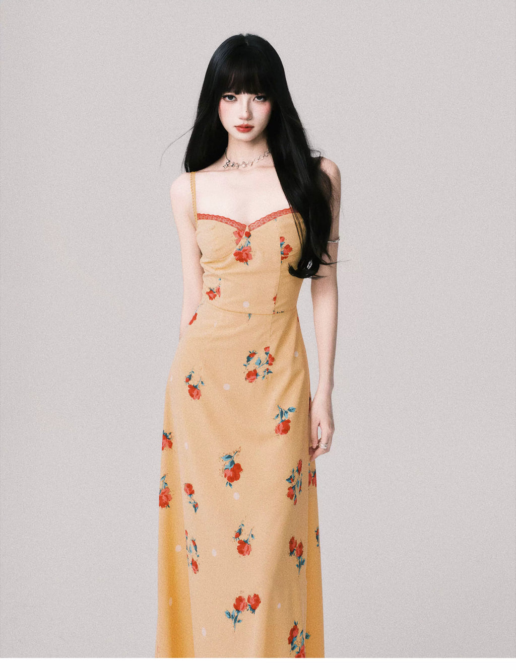 French V-Neck Floral Slip Maxi Dress