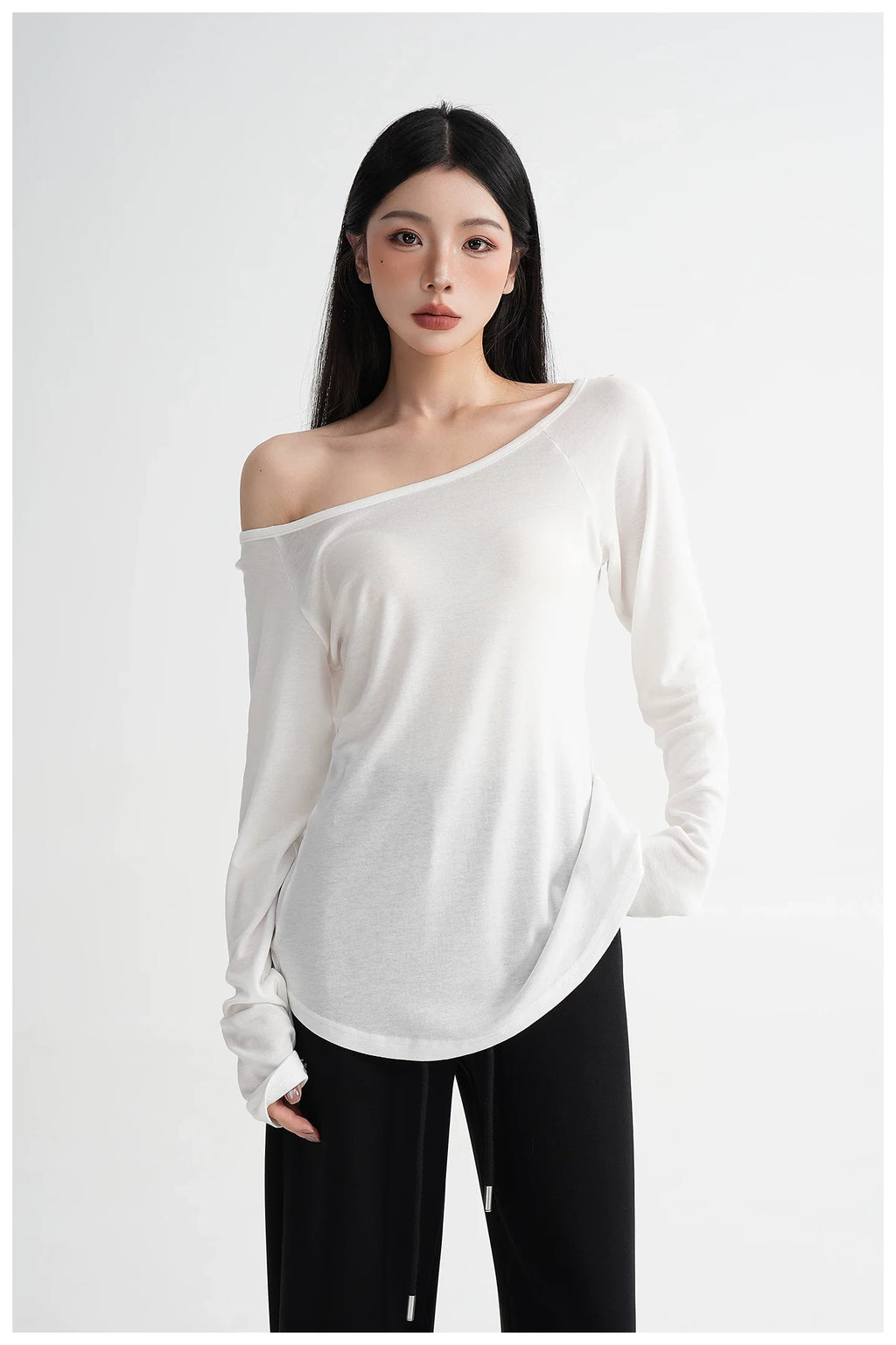 Waist-Cinching Fitted Long Sleeve T-Shirt