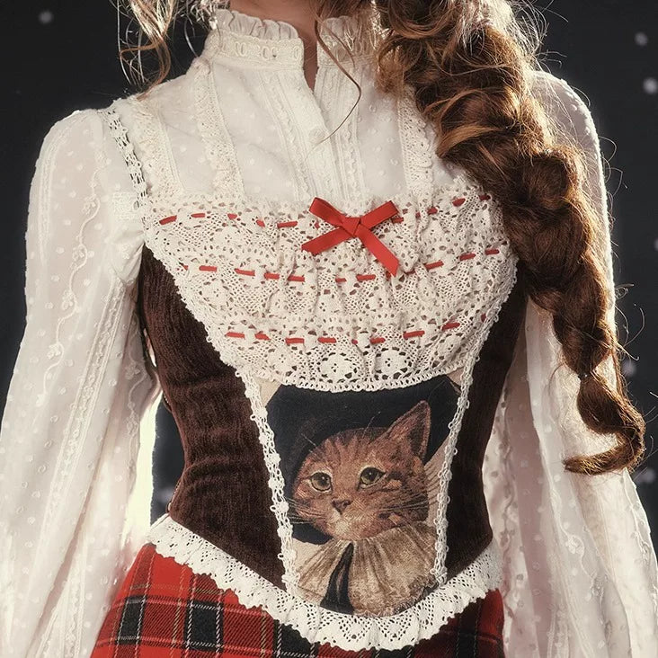 Christmas Night Corset Top & Plaid Skirt Set