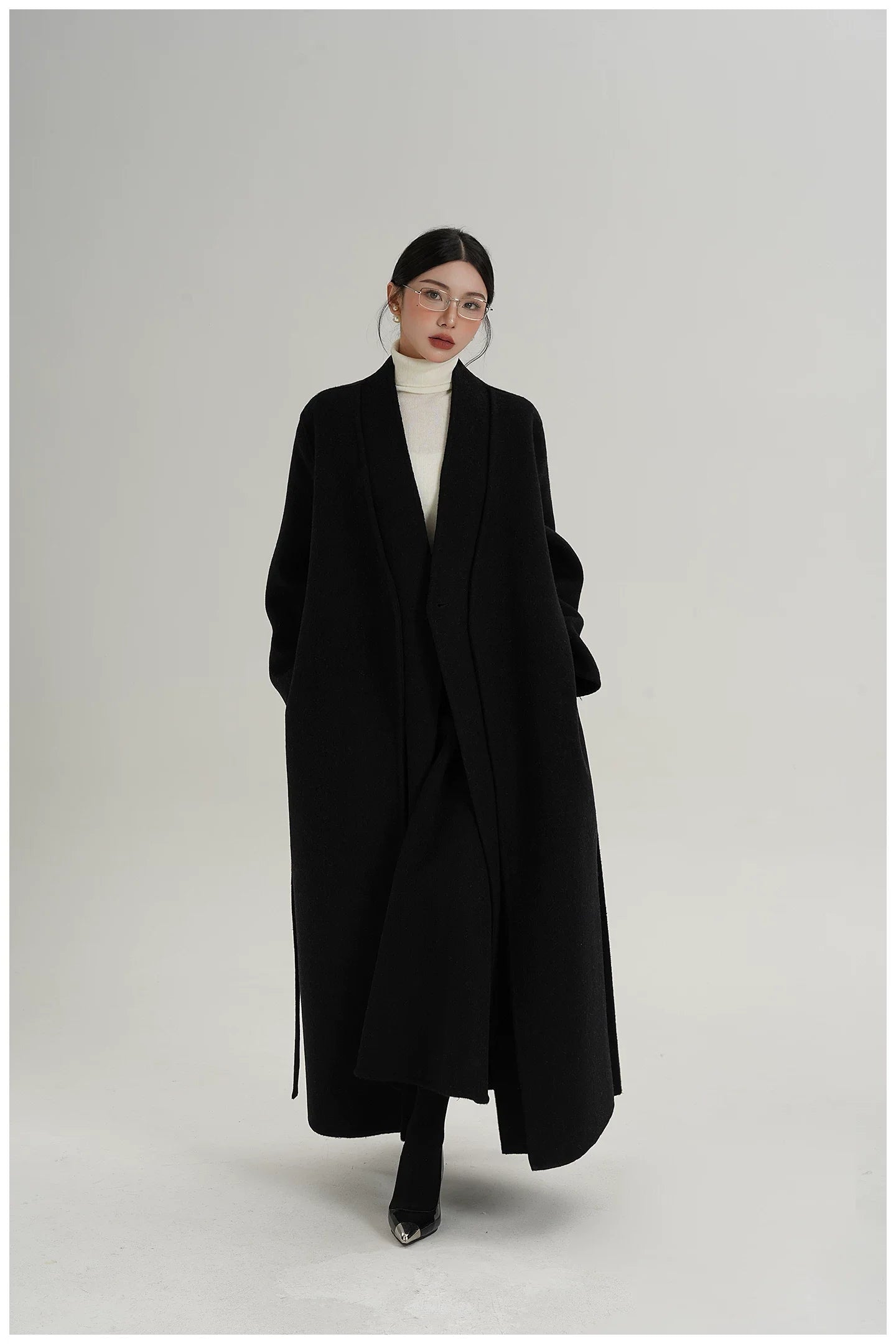 Elegant Double-Faced Wool Long Coat