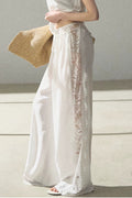 Lyocell Lace-Trimmed Flowing Wide-Leg Trousers