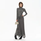 Half-High Neck Tie-Detail Knit Maxi Dress