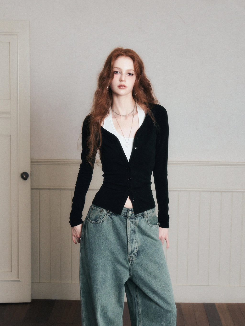 Layered Halter Camisole & Knit Cardigan Set