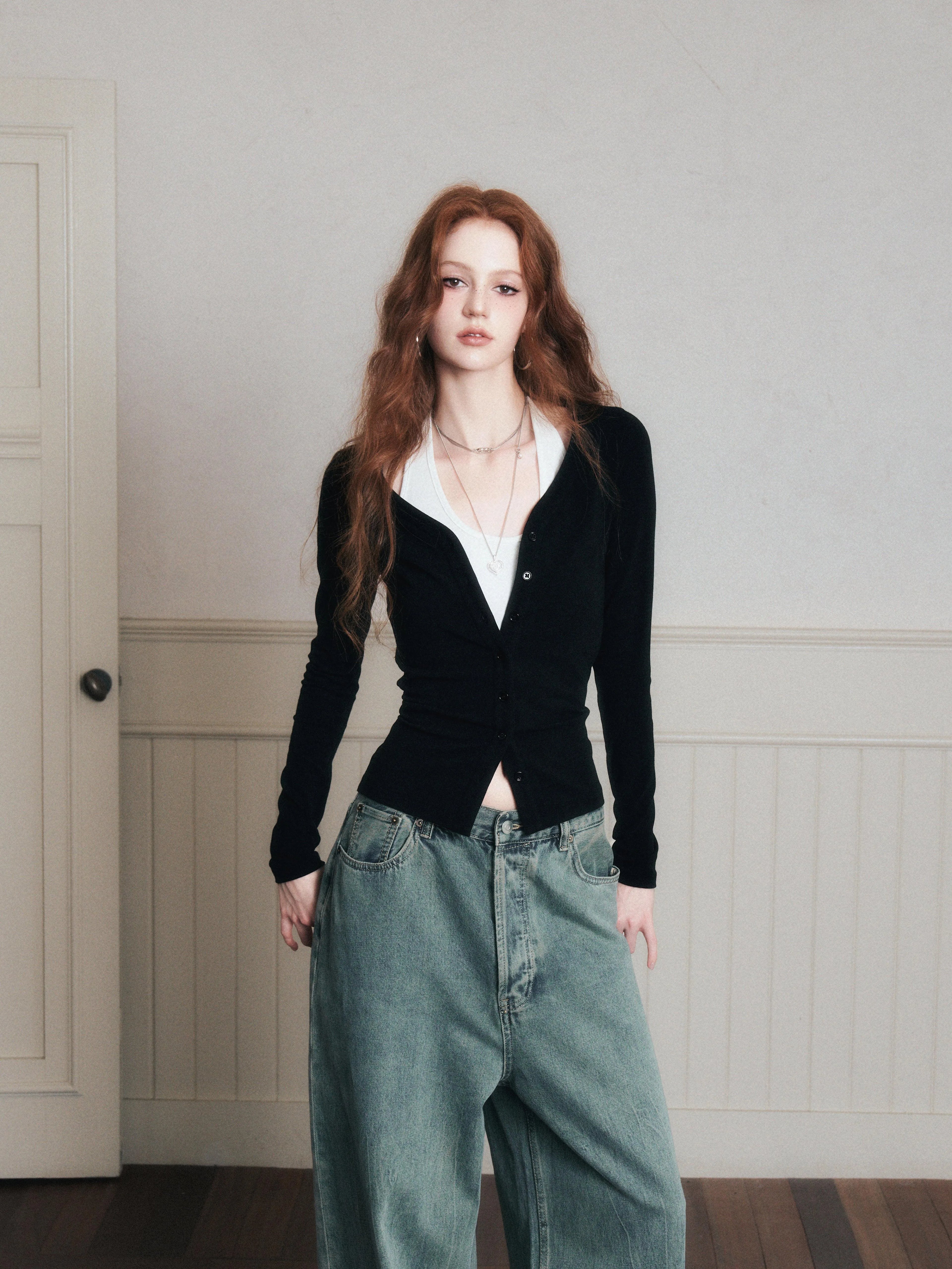 Layered Halter Camisole & Knit Cardigan Set