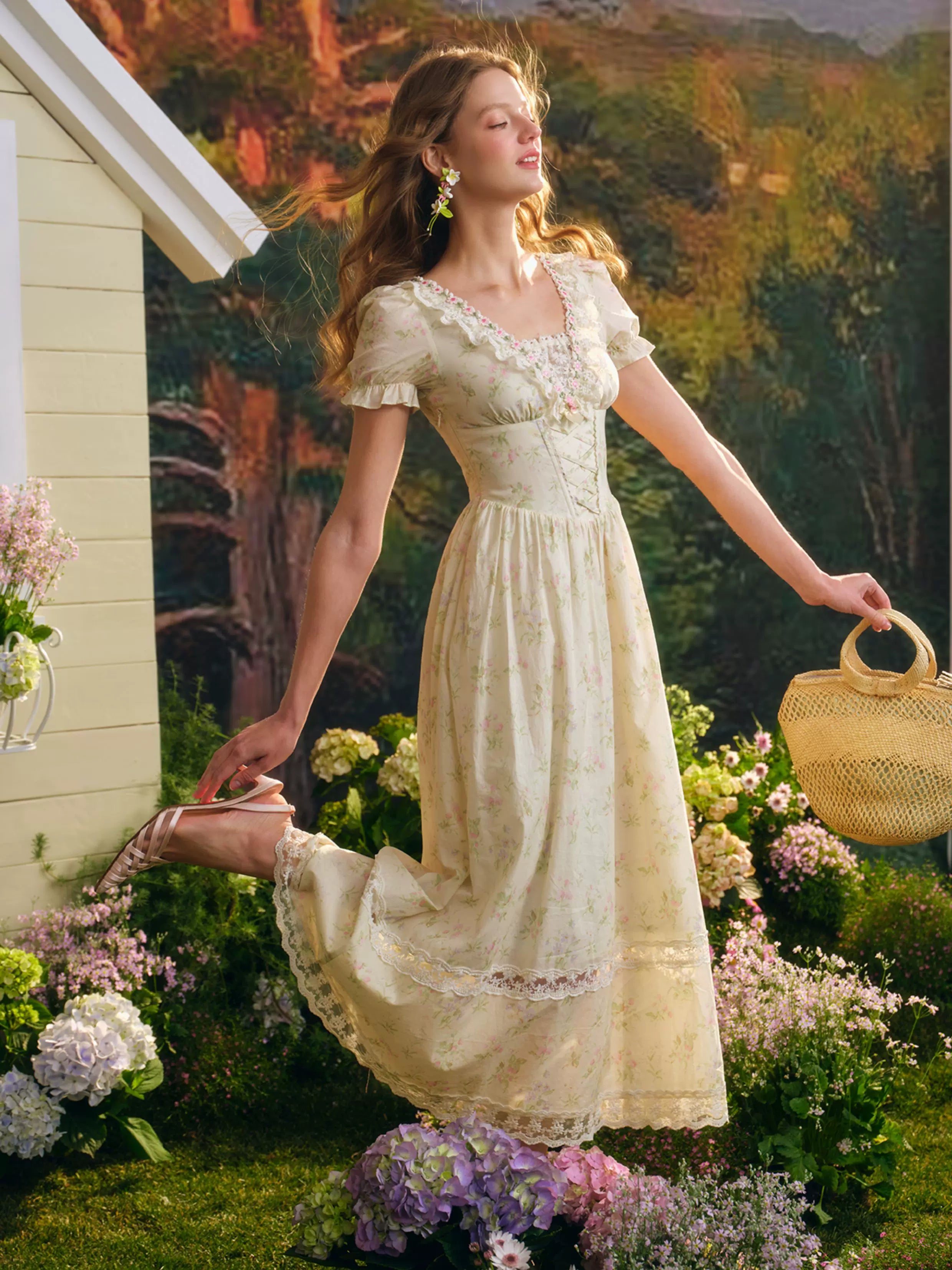 Garden Tea Party Corset Floral Maxi Dress