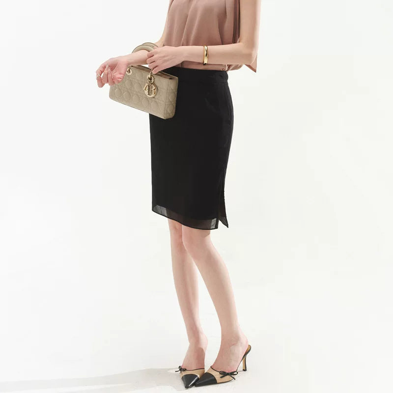 Sleeveless Drape Top & High-Waist Straight Midi Skirt Set