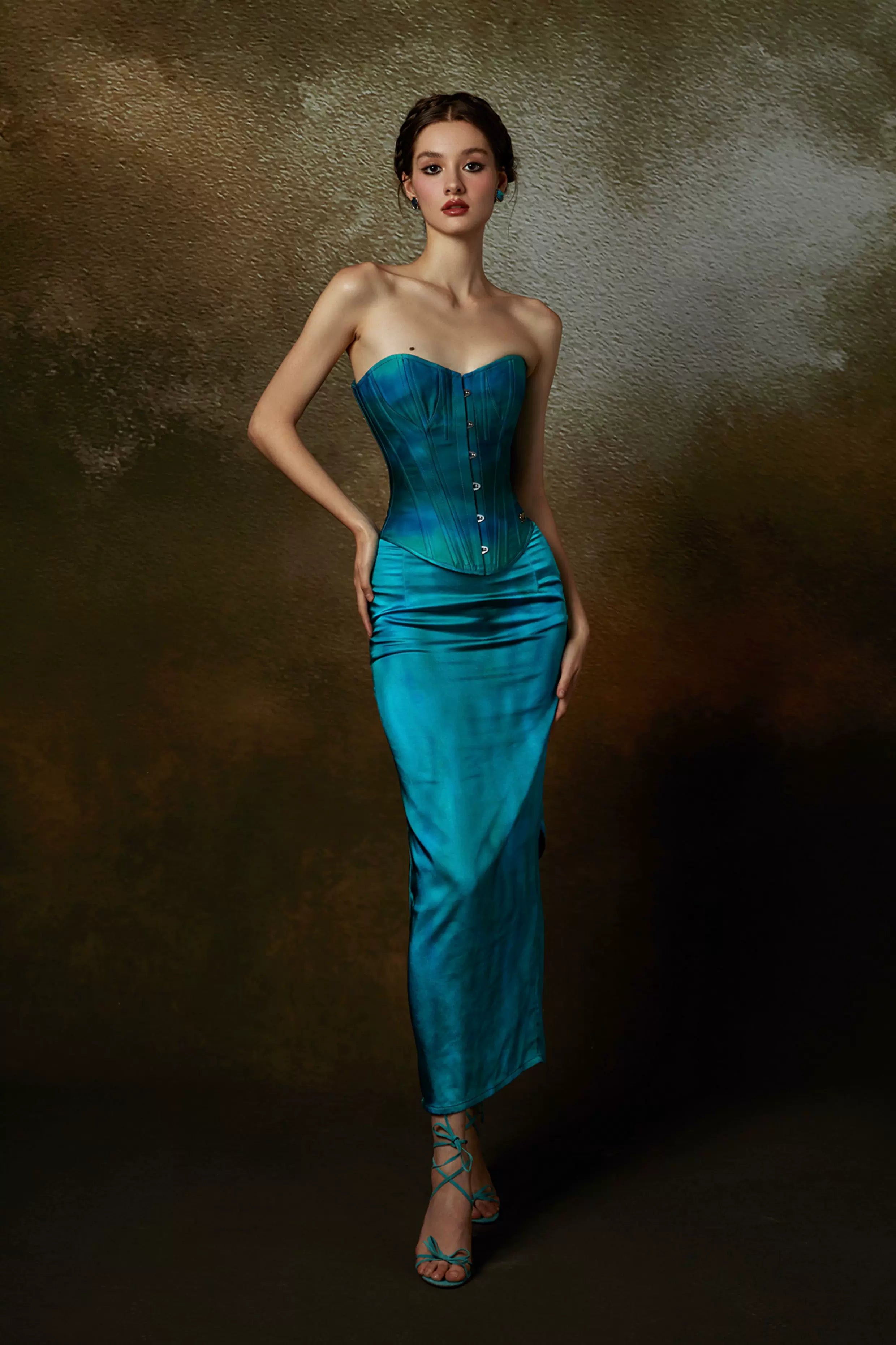 French Costume-Inspired Corset & Satin Mermaid Skirt Set