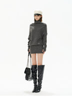 Cowl-Neck Wool Knit Mini Dress