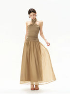 French Court Halter Draped Knit Maxi Dress