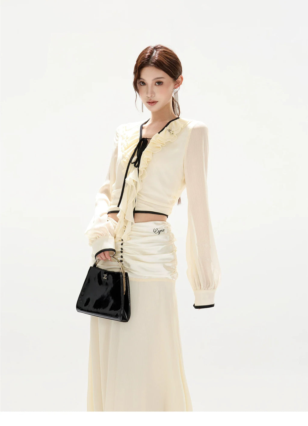 Chiffon Blouse & High-Waist Maxi Skirt Set