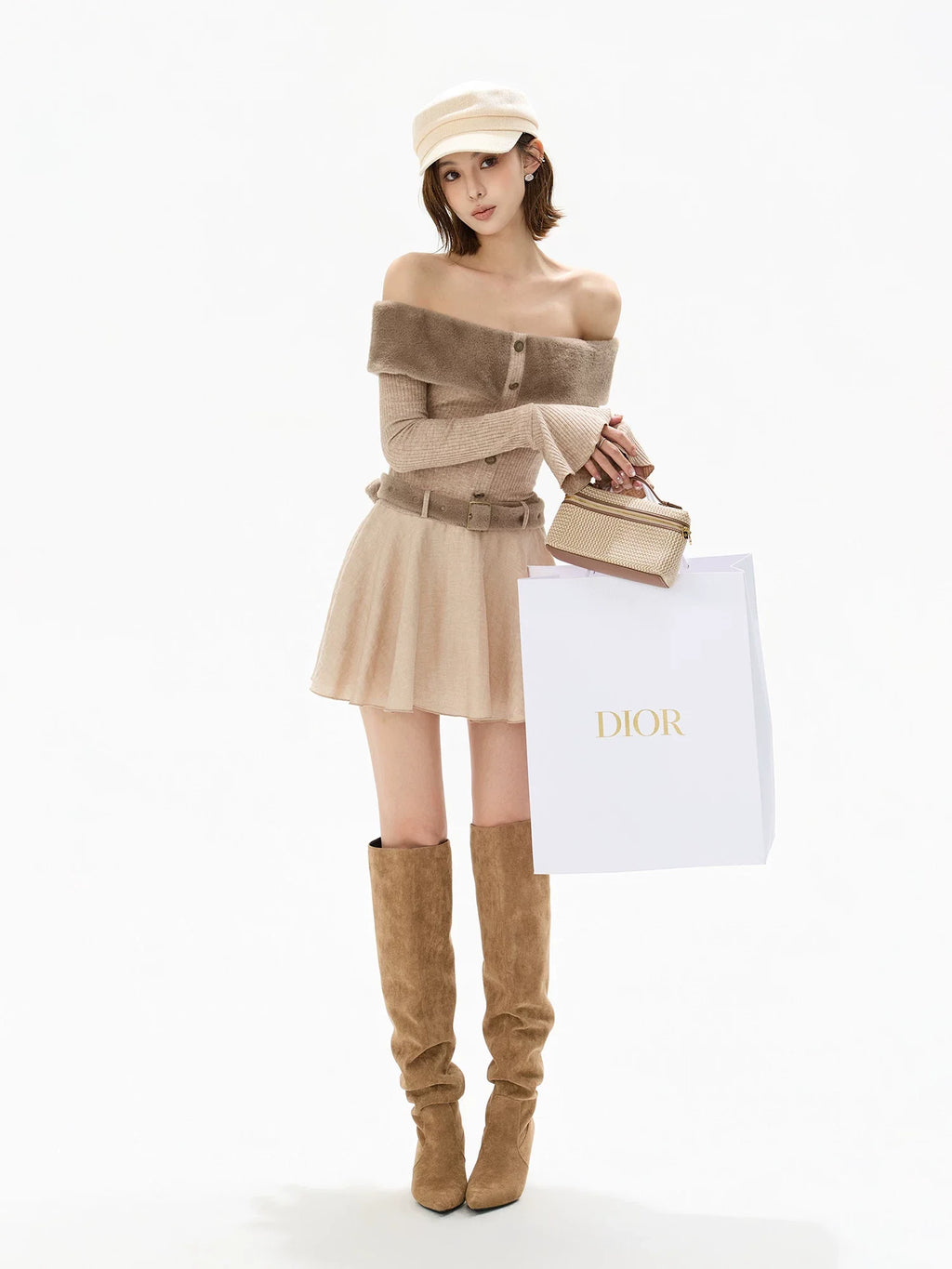 Mink Knit Off-Shoulder Dress