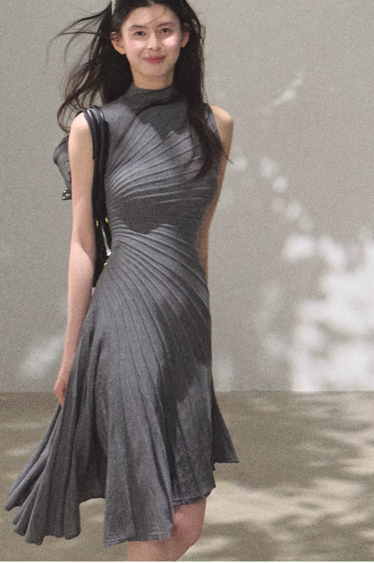 Her Poem Luxe 80s Pure Wool Sleeveless Waist-Cinched Dress