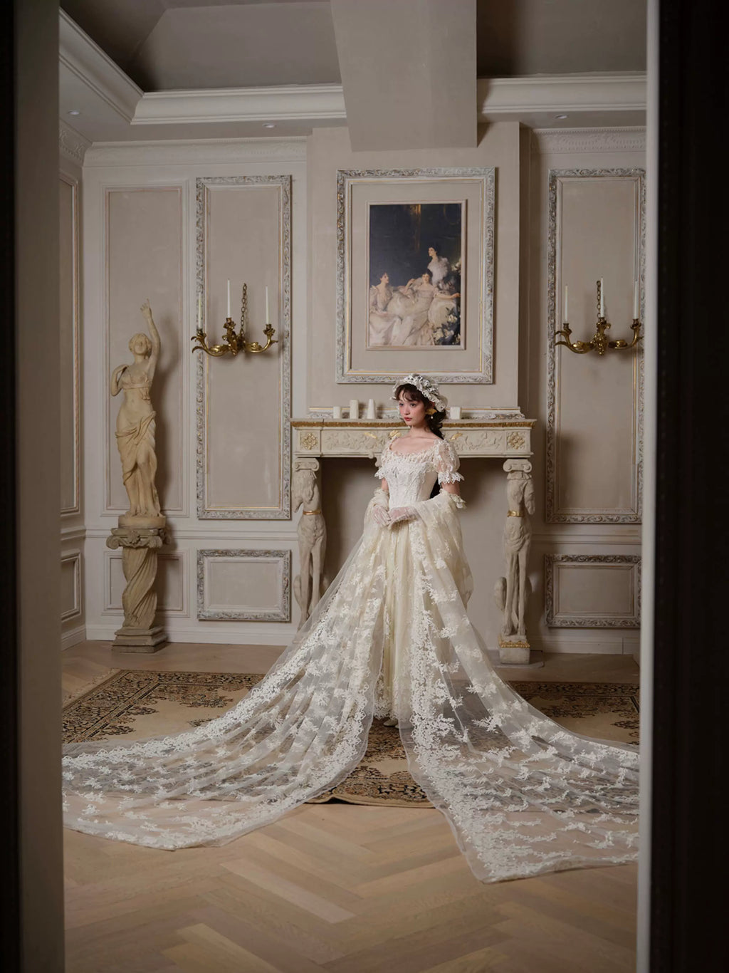 Candlelit Tears Antique Lace Corset Wedding Dress