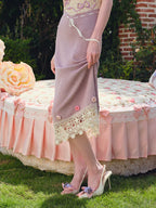 Vintage Crochet-Detail Purple Knit Slip Dress